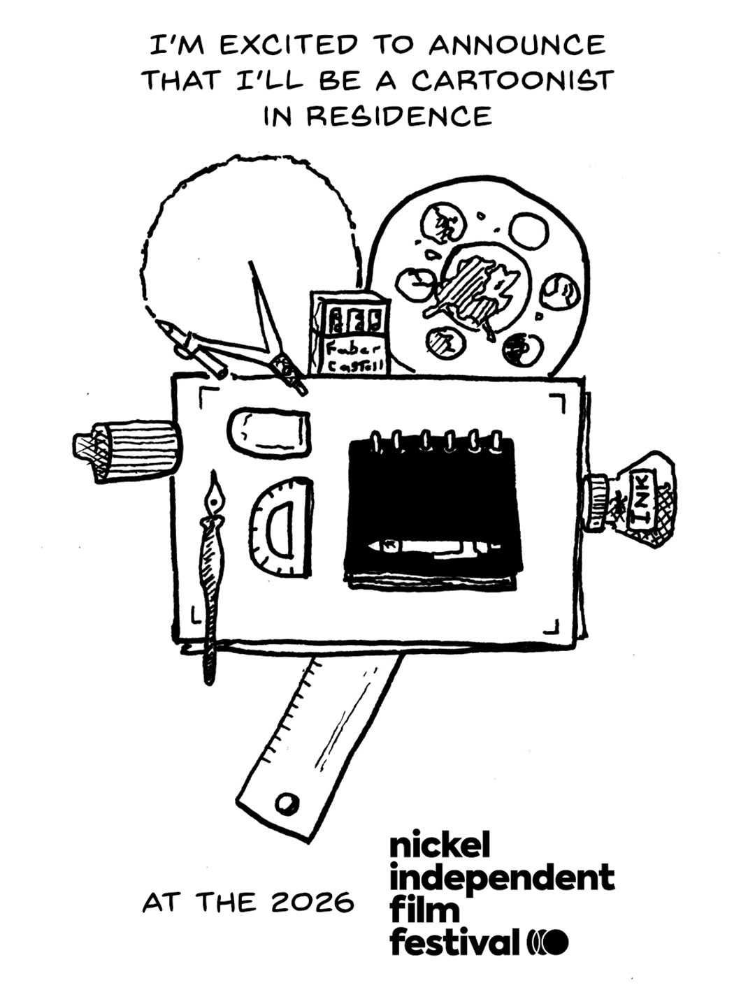 I'm a resident cartoonist! I reside! There will be residual comics! And movies.
Eight awesome cartoonists will be illus