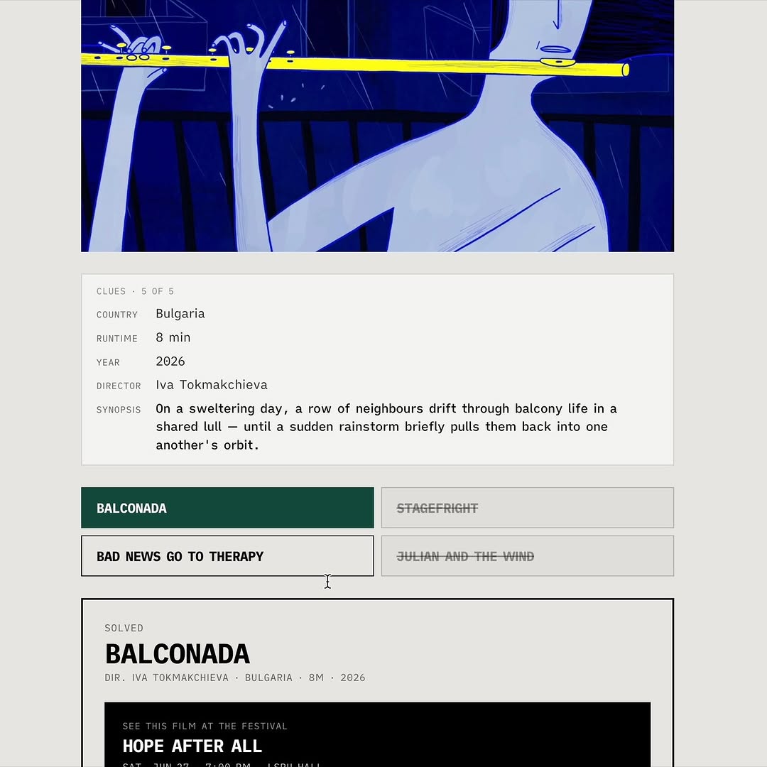 We made a wee web game! Just a chill way to explore and get familiar with some of the films showing at the festival this